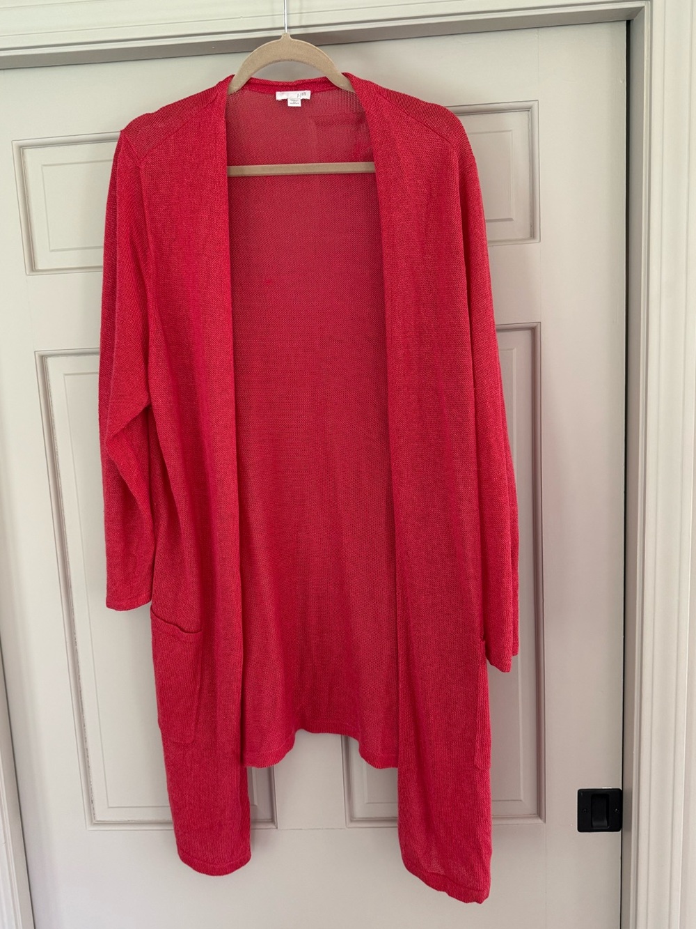 J. Jill 2X Linen Blend Open Front Cardigan Coral Pink Long Duster Lightweight